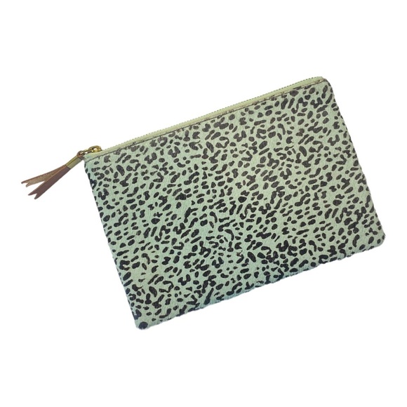 Madewell Handbags - Madewell Leather Pouch Clutch in Animal Printed Calf Hair Sage Mist NWT